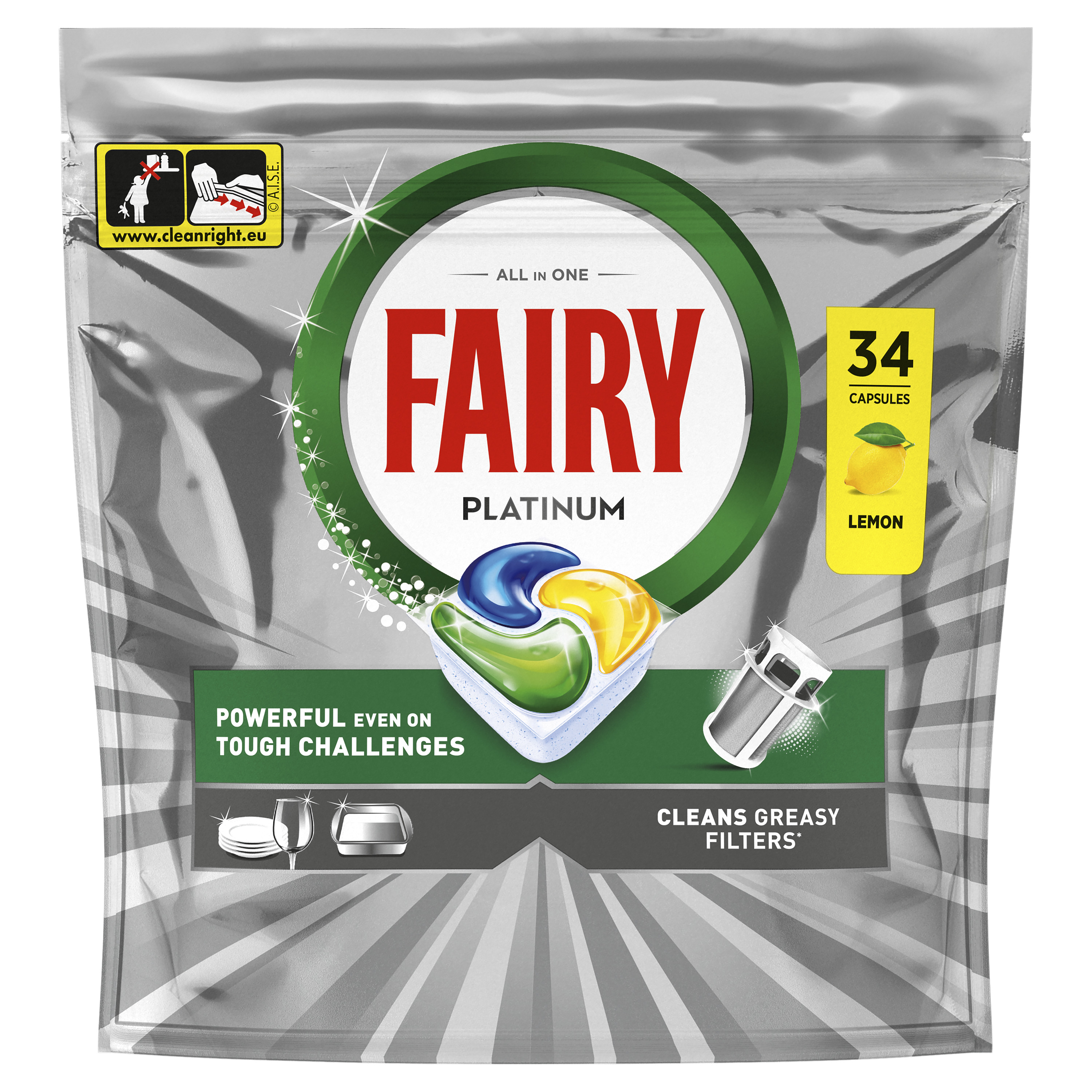Fairy Platinum Tabletki Do Zmywarki, Cytryna, 34 Kapsułki
