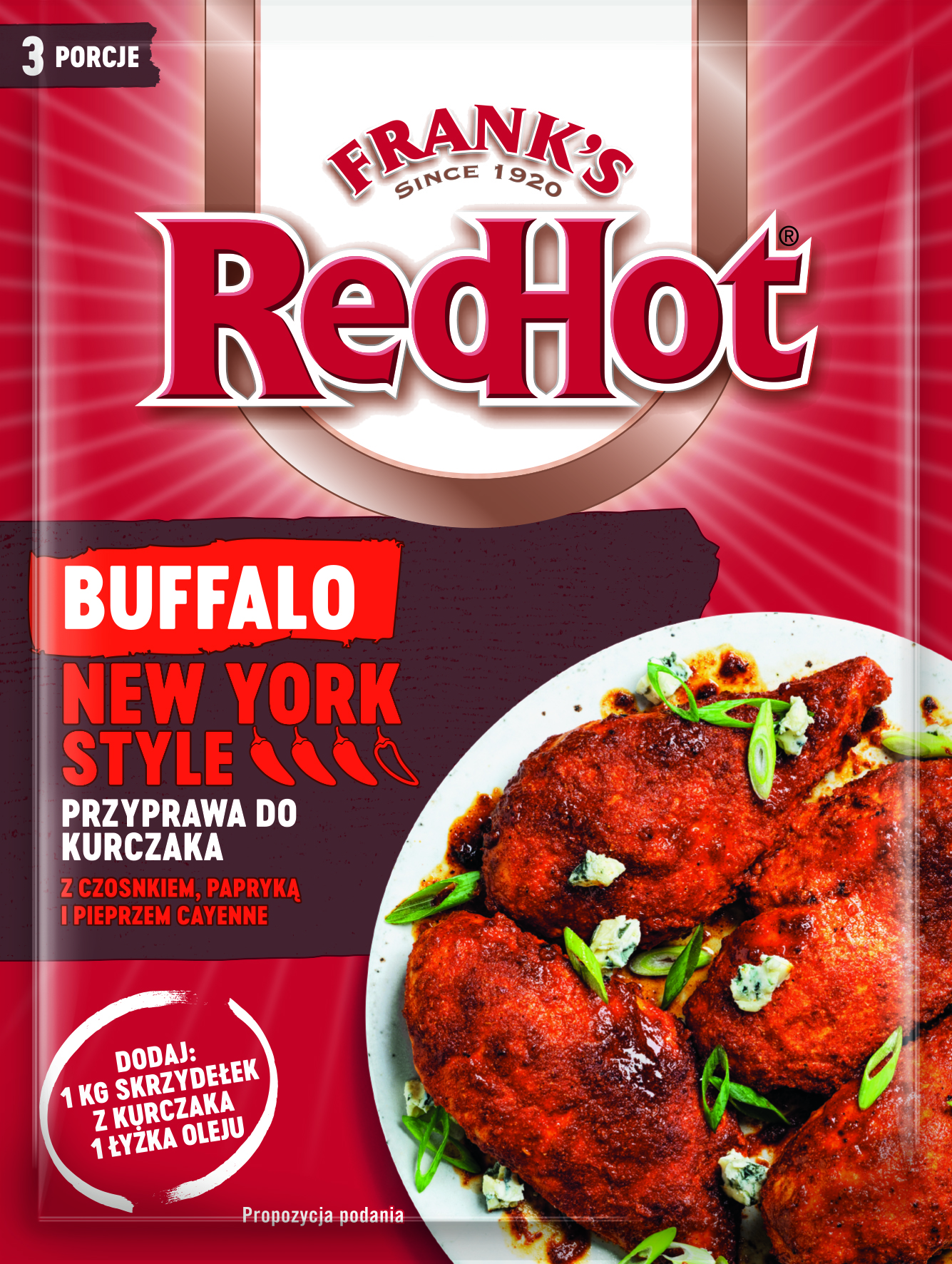 Przyprawa Do Kurczaka Z Czosnkiem, Papryką I Pieprzem Cayenne Buffalo New York Frank'S Red Hot 20G