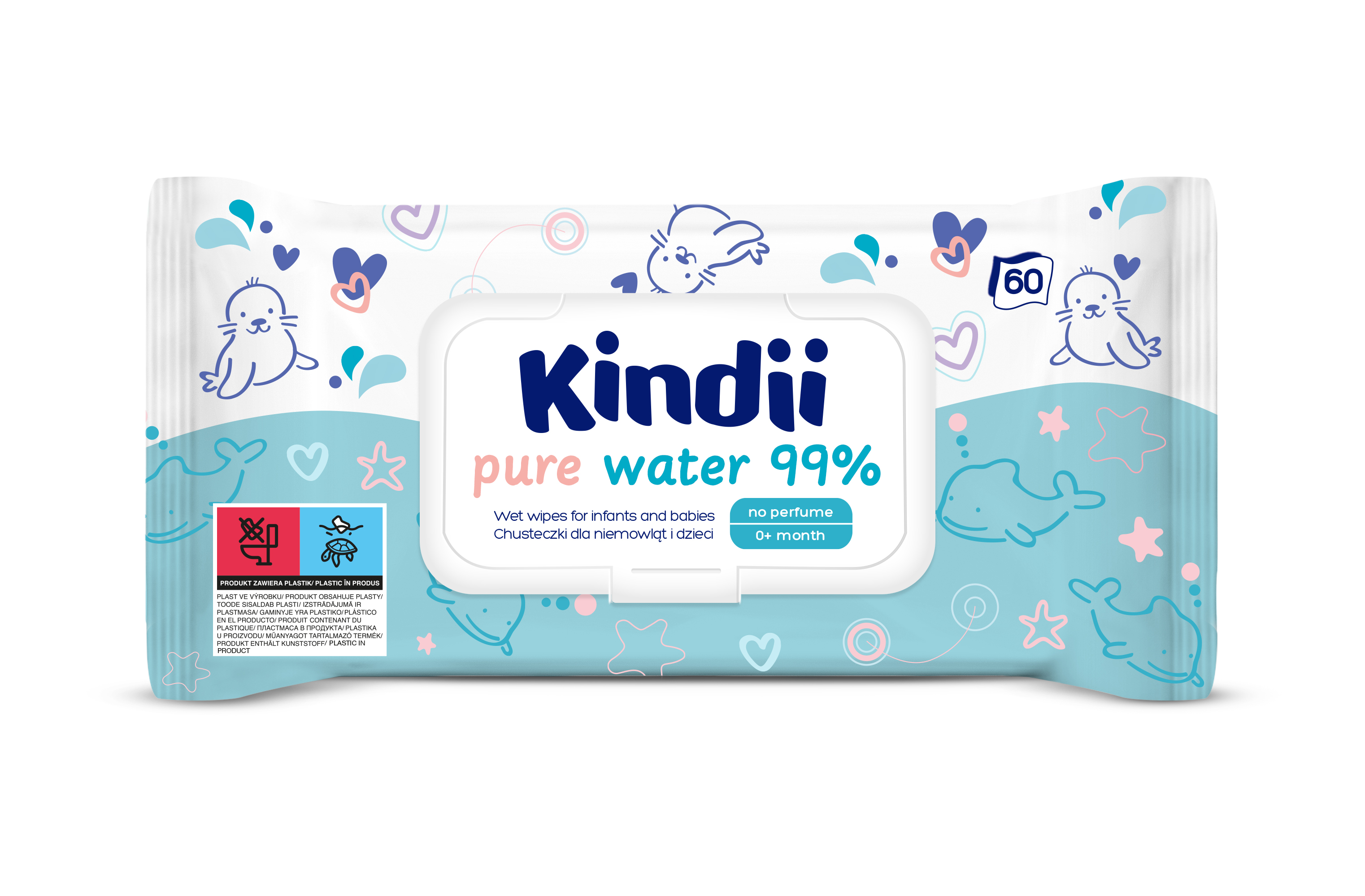 Kindii Pure Water 99% Chusteczki Dla Niemowląt I Dzieci 60 Szt.