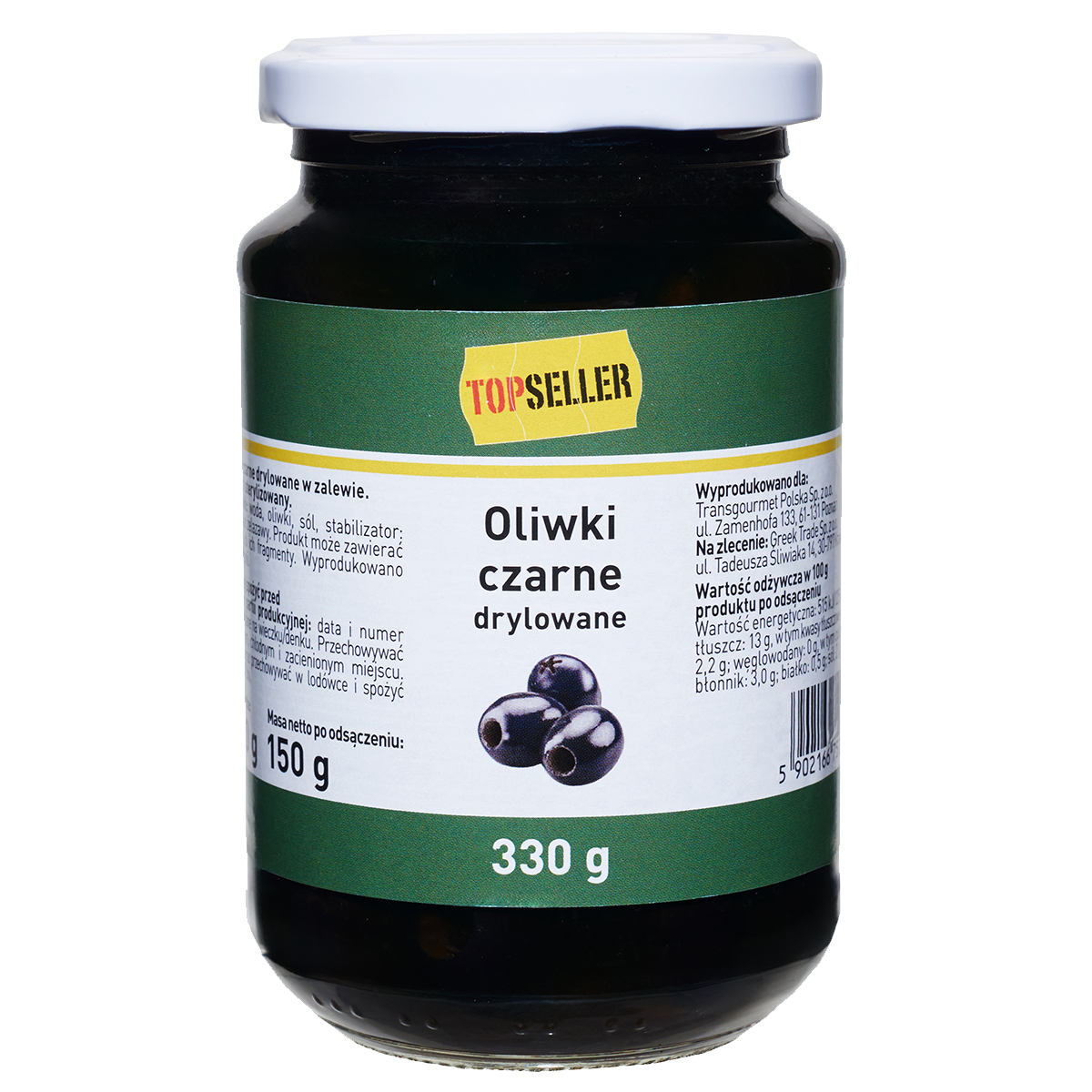 Topseller Oliwki Czarne Drylowane 330G