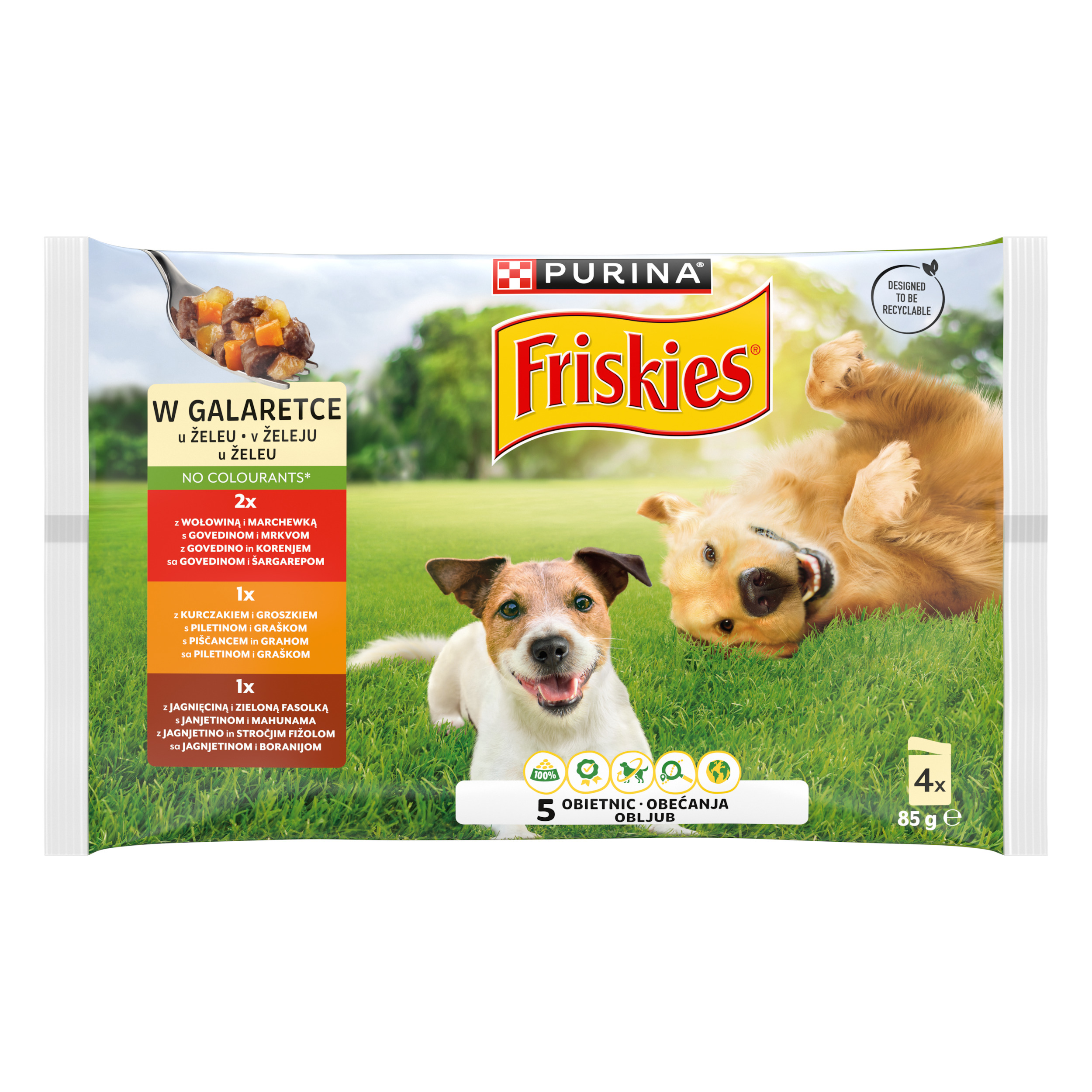 Friskies Adult Pies Galaretka Wołowina Kurczak Jagnięcina 4X85G