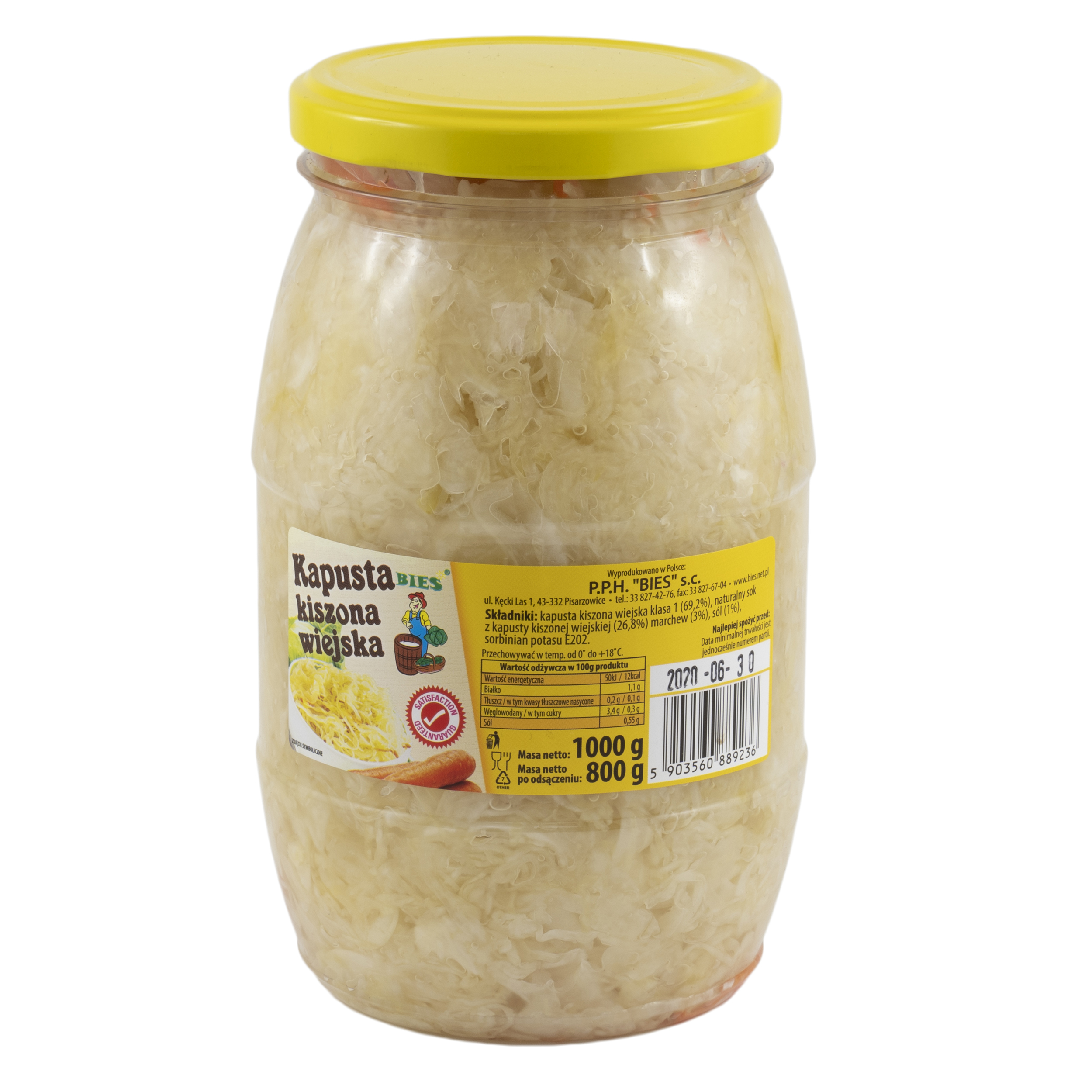 Kapusta Kiszona Wiejska Polska 1000/800G Bies