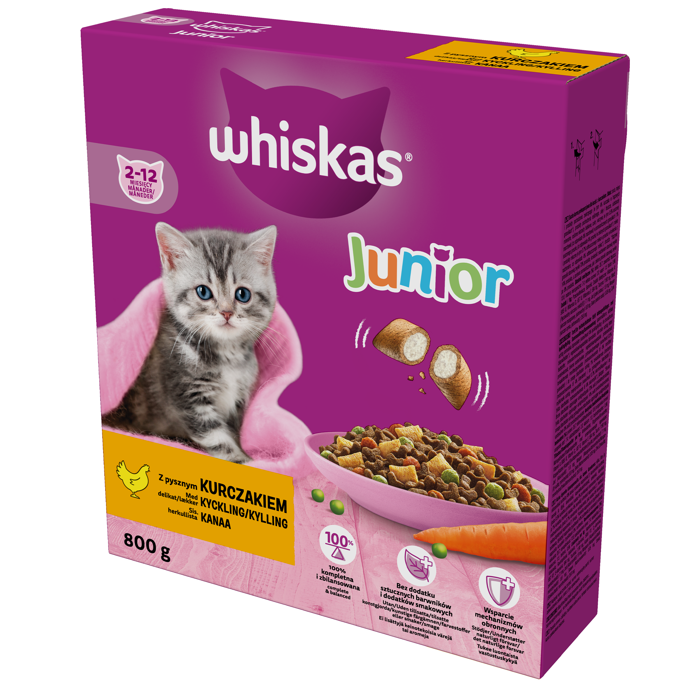 Whiskas Junior 2-12 Miesięcy Sucha Karma Z Kurczakiem 800 G