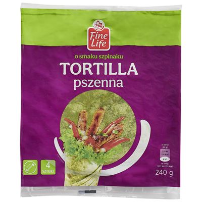 Fine Life Tortilla pszenna szpinakowa 4 x 60 g 25 cm