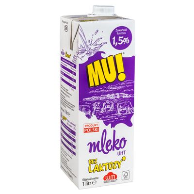 MU! Mleko UHT bez laktozy 1,5% 12 x 1 l
