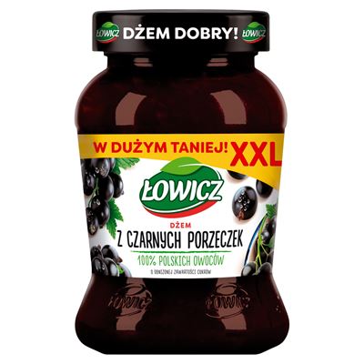 ŁOWICZ Dżem z czarnych porzeczek o obniżonej zawartości cukrów 450g