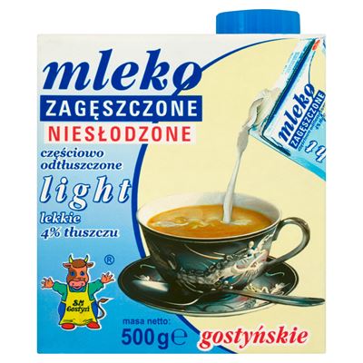 GOSTYŃ Mleko gostyńskie zagęszczone niesłodzone light 4 % tłuszczu 500 g 12 sztuk