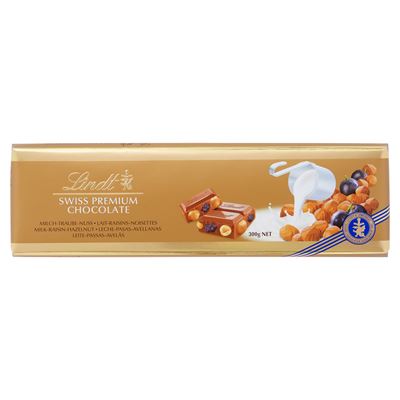 LINDT SWISS PREMIUM CHOCOLATE Czekolada milk grape hazelnut 300g