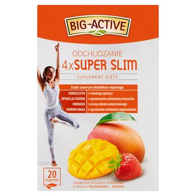 BIG-ACTIVE 4xSuper Slim Odchudzanie Herbata ziołowo-owocowa truskawka-mango 20 torebek 40g