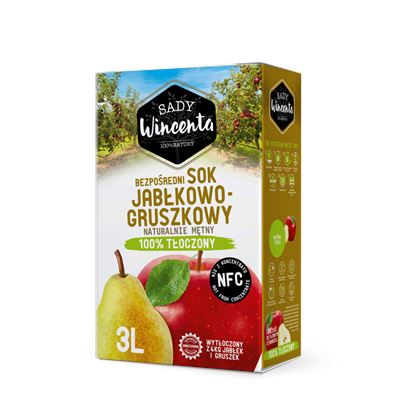 SADY WINCENTA Sok jabłkowo - gruszkowy 100% tłoczony 3L