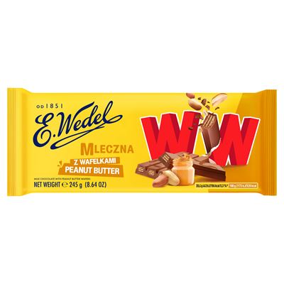 E. Wedel WW Czekolada mleczna z wafelkami penaut butter 245 g