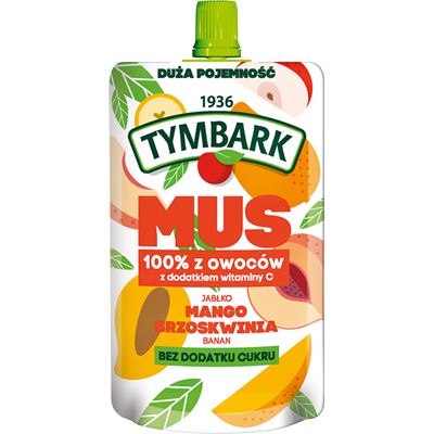 TYMBARK Mus 100% owoców jabłko mango brzoskwinia banan 10 x 200 ml
