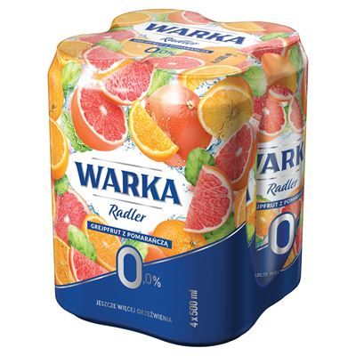 WARKA Radler grejpfrut z pomarańczą Piwo bezalkoholowe 4 x 500 ml puszka [kaucja]