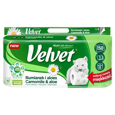 Velvet Rumianek i aloes Papier toaletowy 3 warstwowy 8 rolek