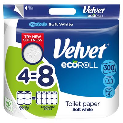 Velvet Ecopack Papier toaletowy Soft White 3 warstwowy 4 rolki