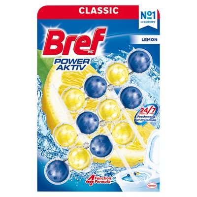 Bref WC Power Aktiv Zawieszka myjąco-zapachowa do muszli WC soczysta cytryna 50 g 3 sztuki