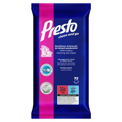 PRESTO CLEAN Ściereczki nawilżane do czyszczenia różnych powierzchni 72 sztuki