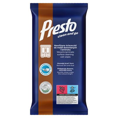 PRESTO CLEAN Ściereczki nawilżane do czyszczenia mebli drewnianych 72 sztuki