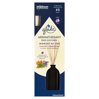 glade AROMATHERAPY Reed Diffuser Moment of Zen odświeżacz powietrza pachnące patyczki lawenda + drzewo sandałowe 80 ml