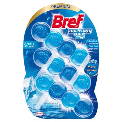 Bref WC Brilliant Gel All in 1 Zawieszka myjąco-zapachowa do muszli WC ocean arktyczny 42 g 3 sztuki
