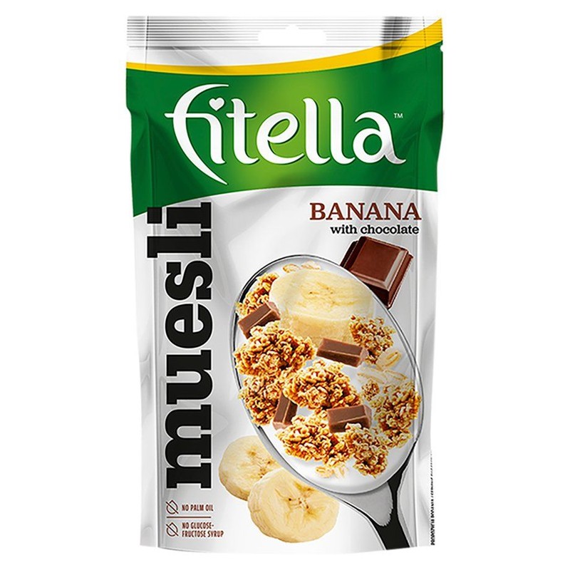 Musli chrupkie bananowe z kawałkami czekolady. Fitella 50 g