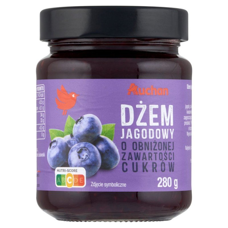 Dżem jagodowy o obniżonej zawartości cukrów Auchan 280 g