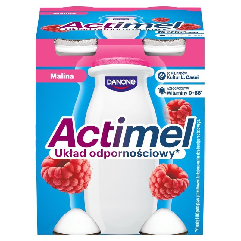 Actimel L.casei z witaminami B6 i D malinowy Danone 4 x 100 g