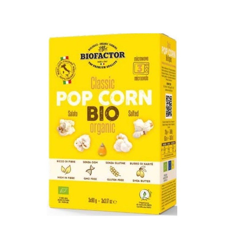 BIO Popcorn z solą do mikrofalówki bezglutenowy  BIOFACTOR 3 x 90 g