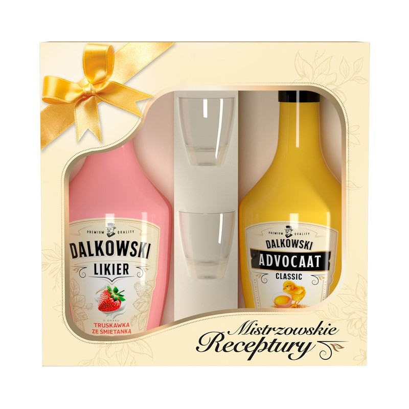 Likier Adwokat z Truskawką + kieliszki alk.15% obj. Dalkowski 350 ml