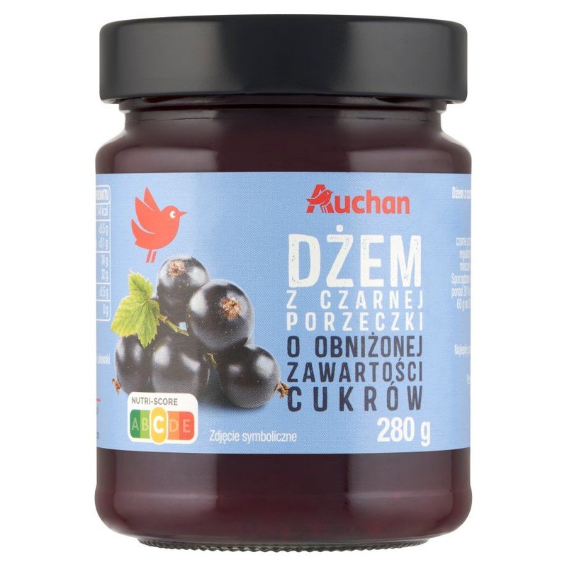 Dżem z czarnej porzeczki o obniżonej zawartości cukrów Auchan 280 g