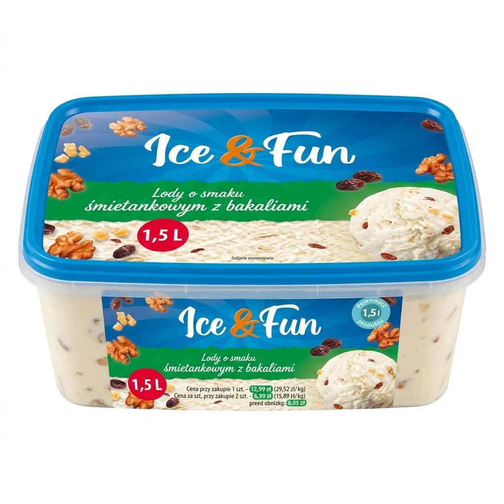 Lody śmietankowe z bakaliami Ice&Fun 1,5l