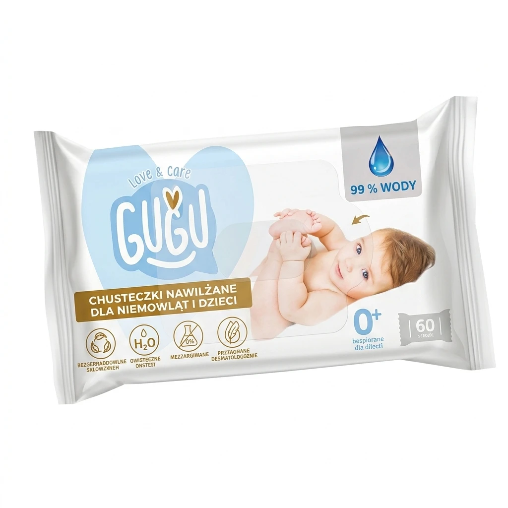 Chusteczki nawilżane 99% wody Gugu 60szt