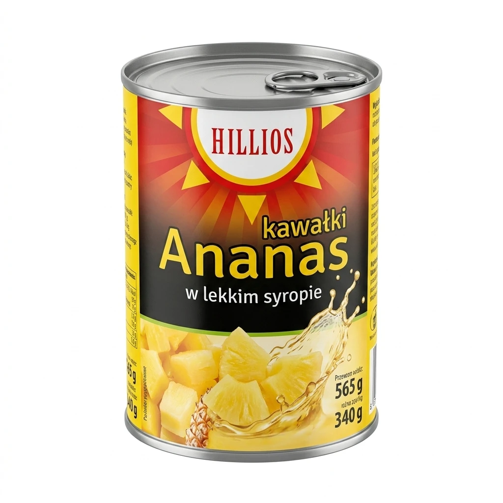 Ananas kawałki w lekkim syropie Hillios 565/340g