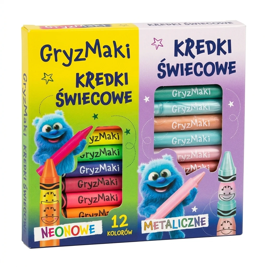 Kredki świecowe neon/metal Gryzmaki 12kol mix SZ26
