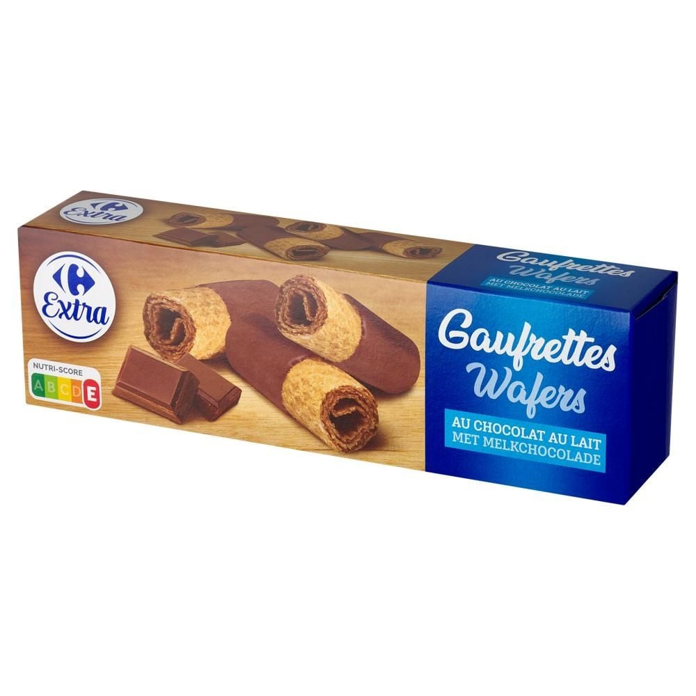 Carrefour Extra Rolowane wafle częściowo oblane czekoladą mleczną 125 g