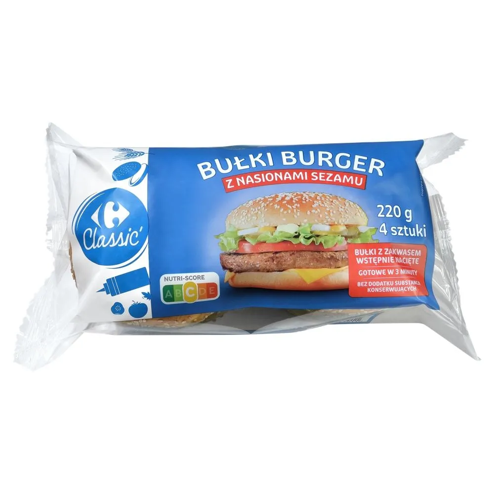 Carrefour Classic Bułki burger z nasionami sezamu 220 g (4 sztuki)