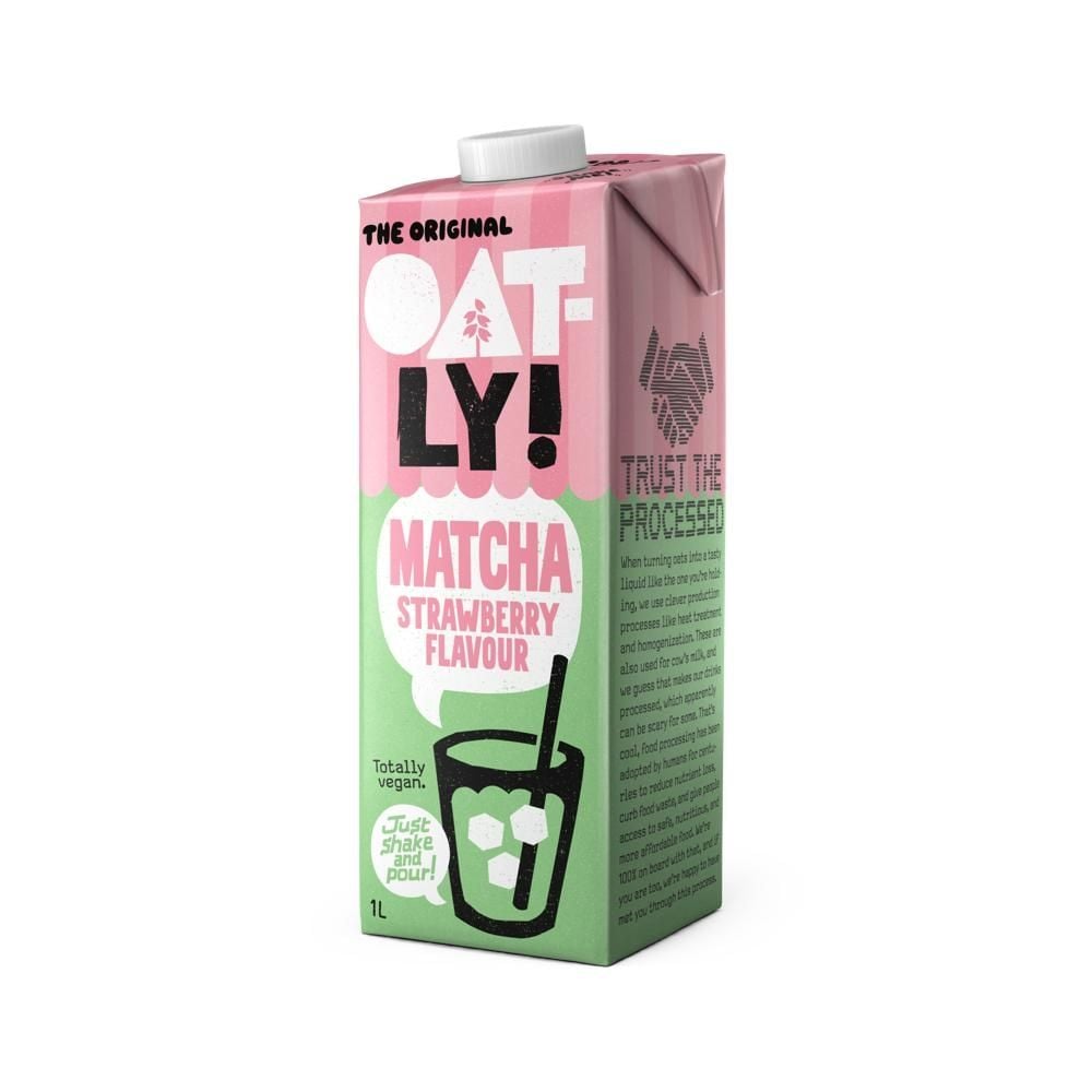 Oatly! Napój owsiany z zieloną herbatą matcha o smaku truskawkowym 1 l