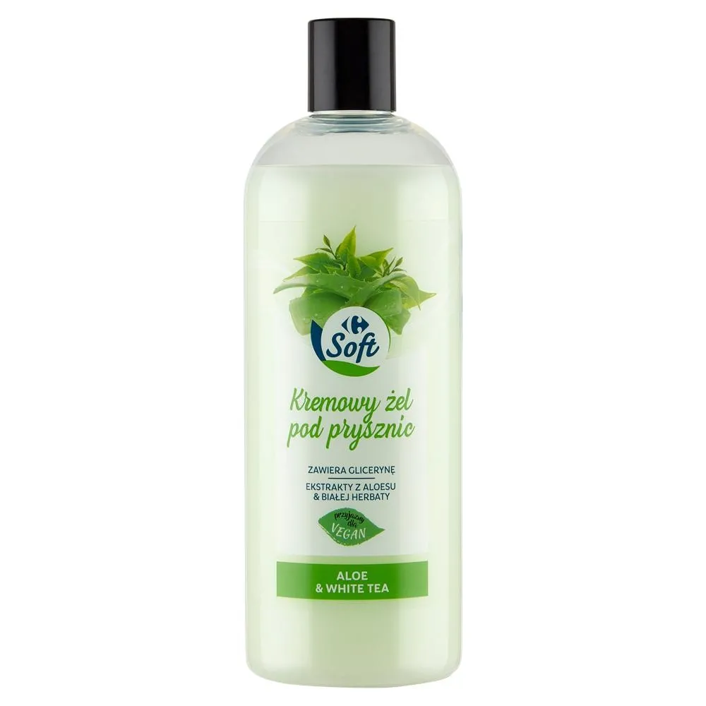 Carrefour Soft Kremowy żel pod prysznic ekstrakty z aloesu & białej herbaty 500 ml