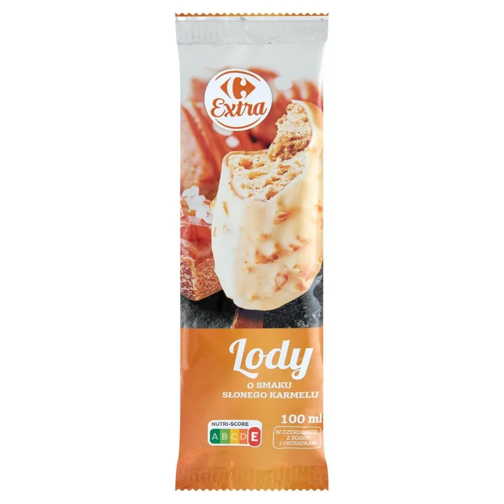 Carrefour Extra Lody o smaku słonego karmelu w czekoladzie z sosem i orzeszkami 100 ml