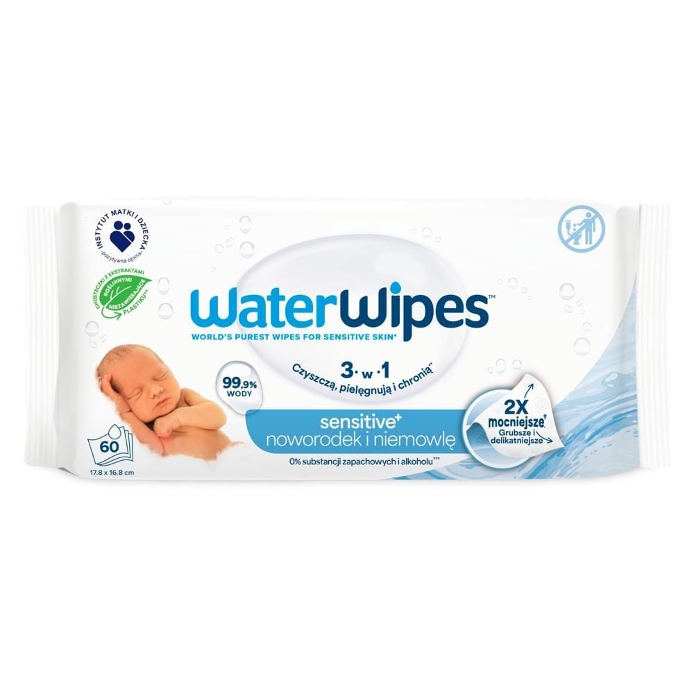 WaterWipes Sensitive+  Chusteczki nawilżone noworodek i niemowlę 17,8 x 16,8 cm 60 sztuk