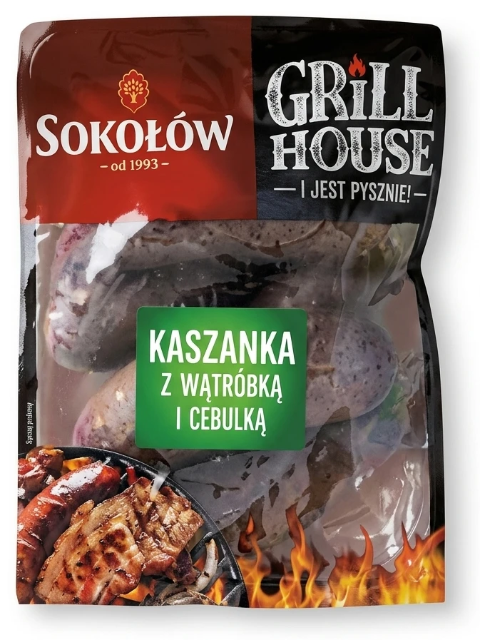 Sokołów Grill House Kaszanka z wątróbką i cebulką lub z boczkiem i cebulką