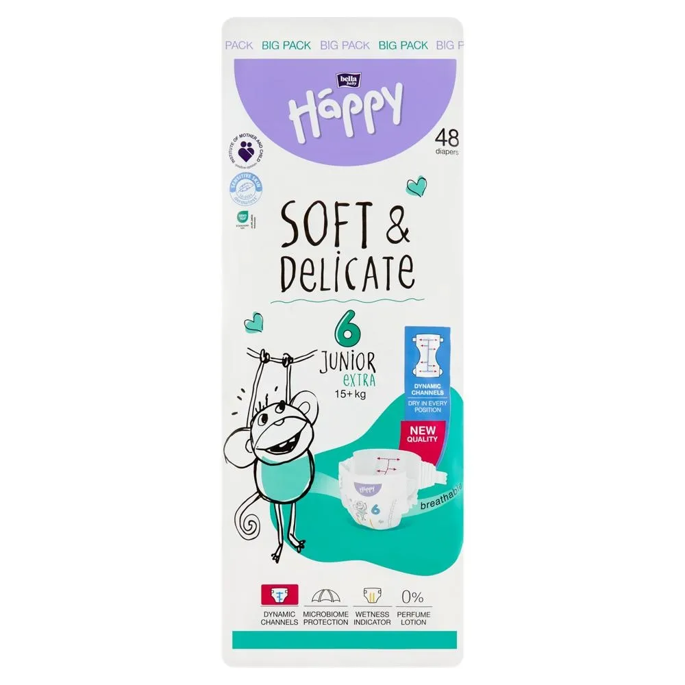 Bella Baby Happy Pieluszki jednorazowe 6 junior extra 15+ kg 48 sztuk