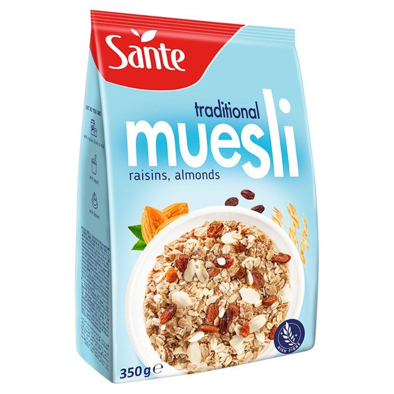 Płatki zbożowe z rodzynkami i migdałami Sante 350 g