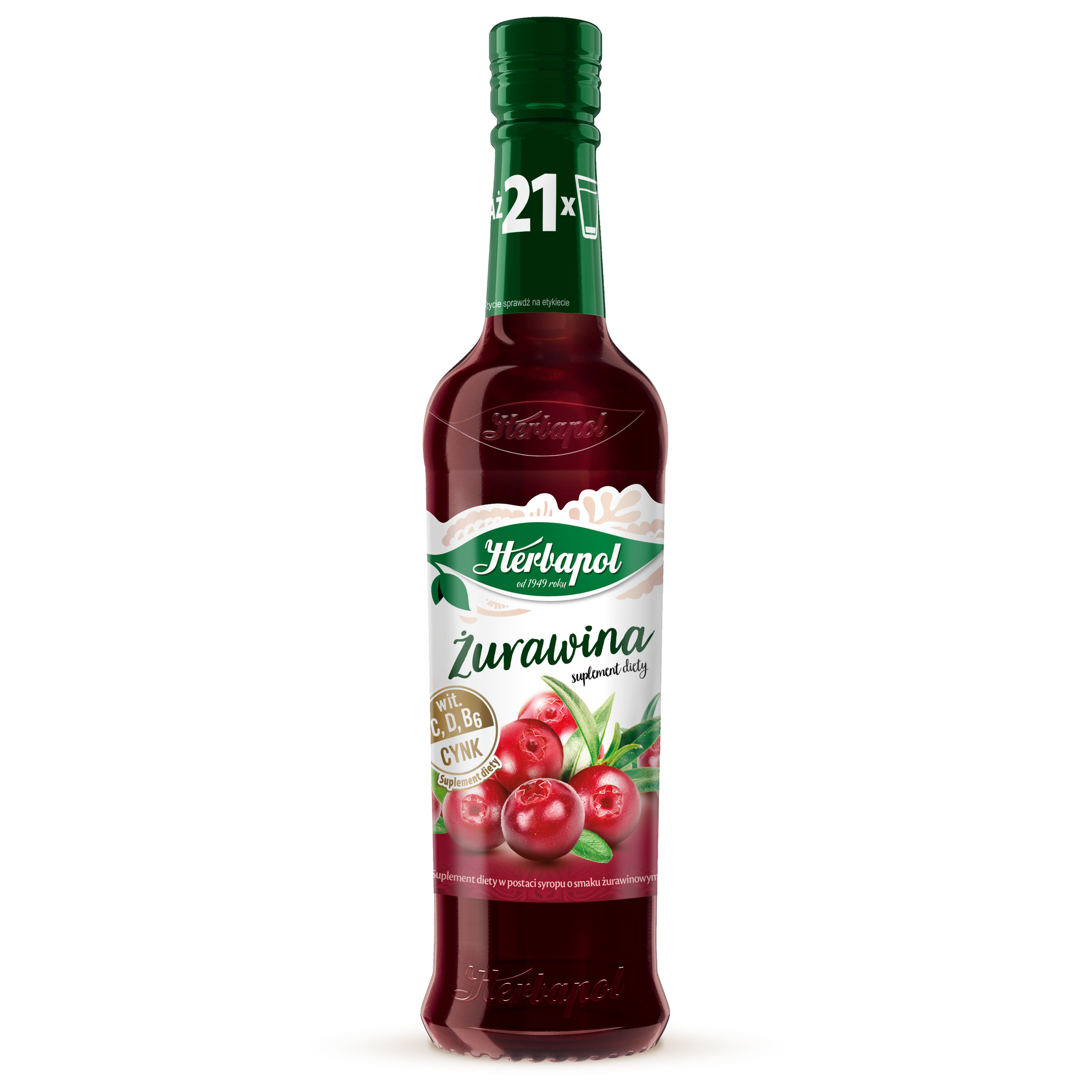 Herbapol Syrop Owocowy Suplement Diety Żurawina Z Wit. C, D, B6 I Cynkiem 420 Ml
