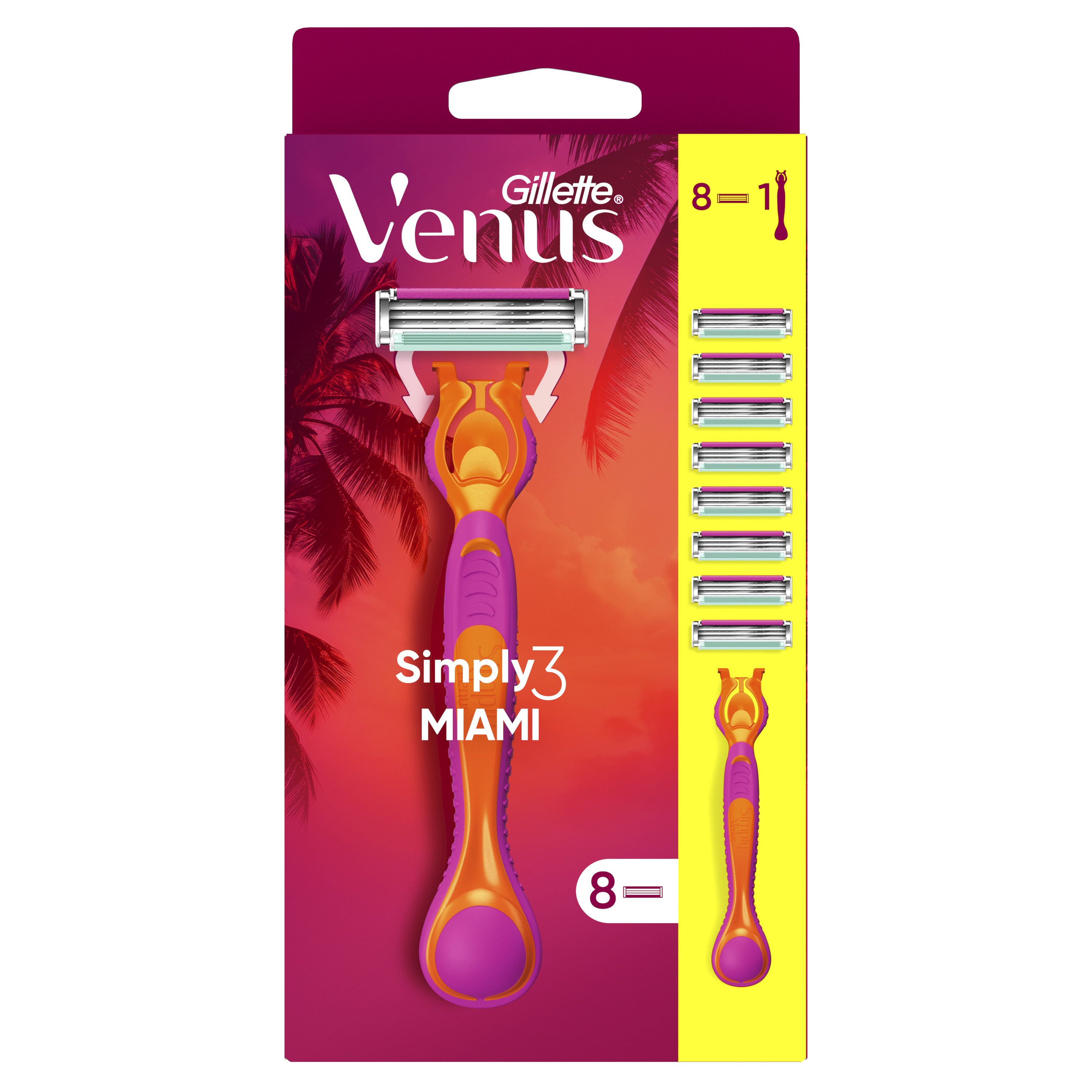 Gillette Simply Venus 3 Miami Rączka Maszynki + 8 Ostrzy