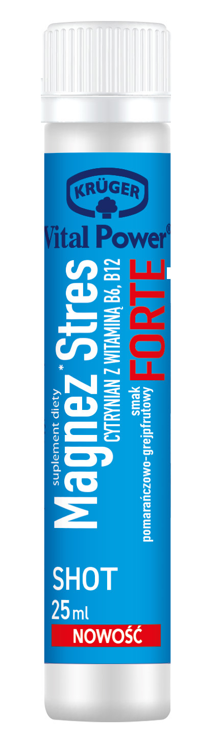 Krüger Vital Power® Shot Magnez Stres Forte Cytrynian Z Witaminą B6, B12, Płyn W Ampułkach, 25 Ml