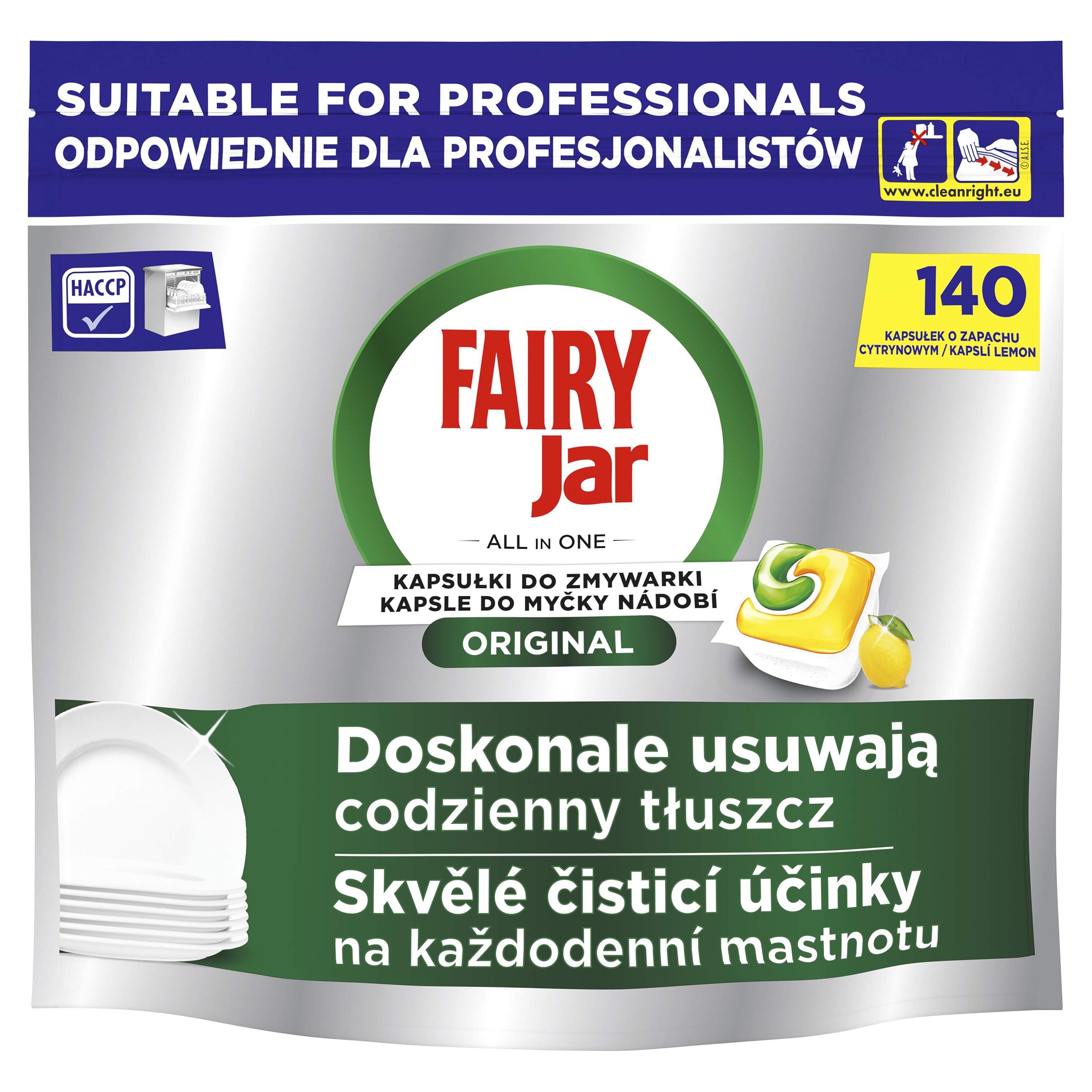 Fairy Professional Original Świeży, Cytrynowy Zapach, Kapsułki Do Zmywarki, 140 Cykli