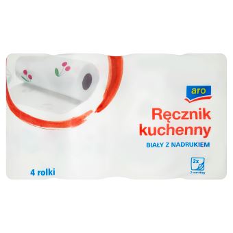 aro Ręcznik kuchenny biały z nadrukiem 2 warstwowy 4 rolki