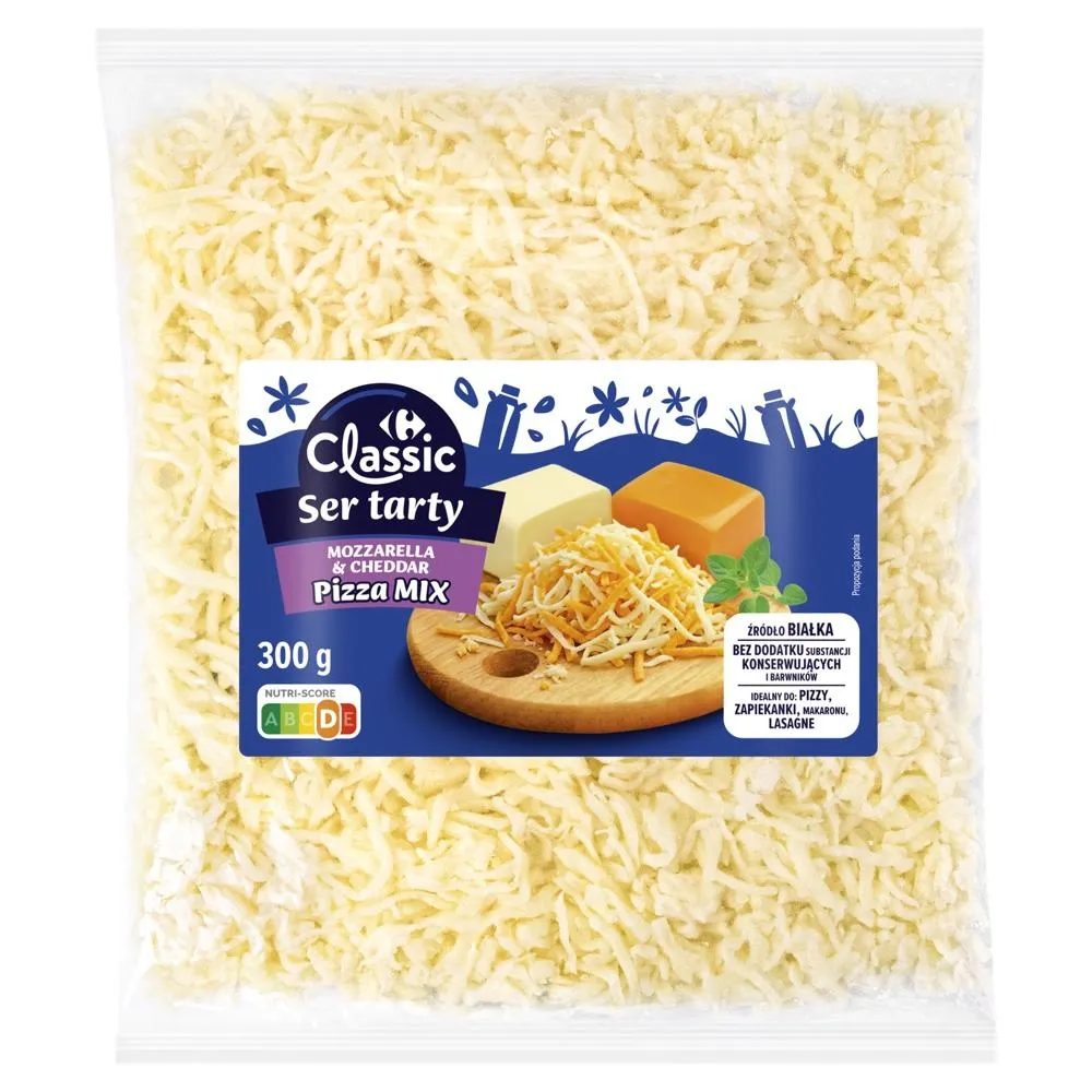 Carrefour Classic Ser tarty mozzarella & cheddar pizza mix 300 g