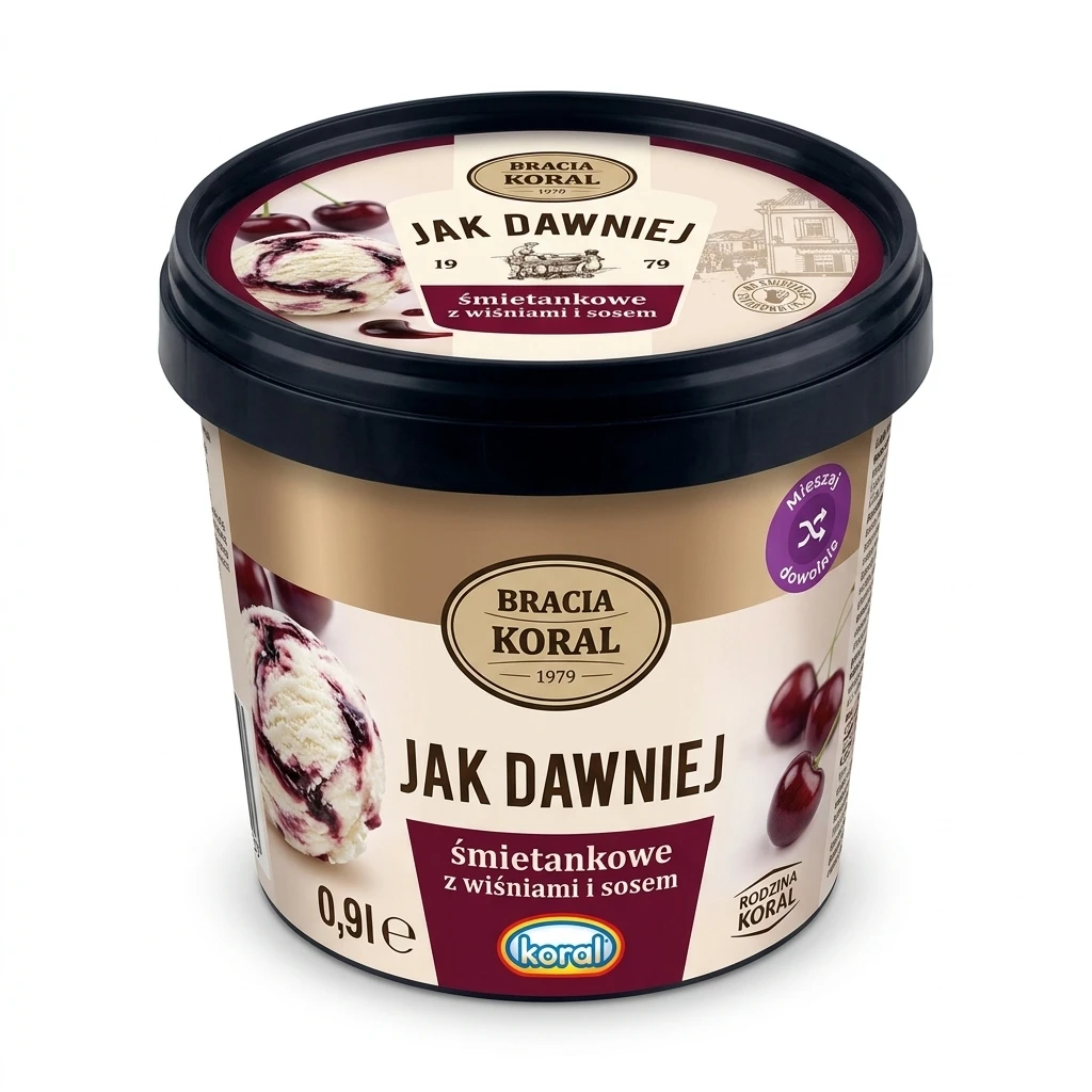 Lody Jak Dawniej śmiet. z wiśn. i sosem Koral 0,9l